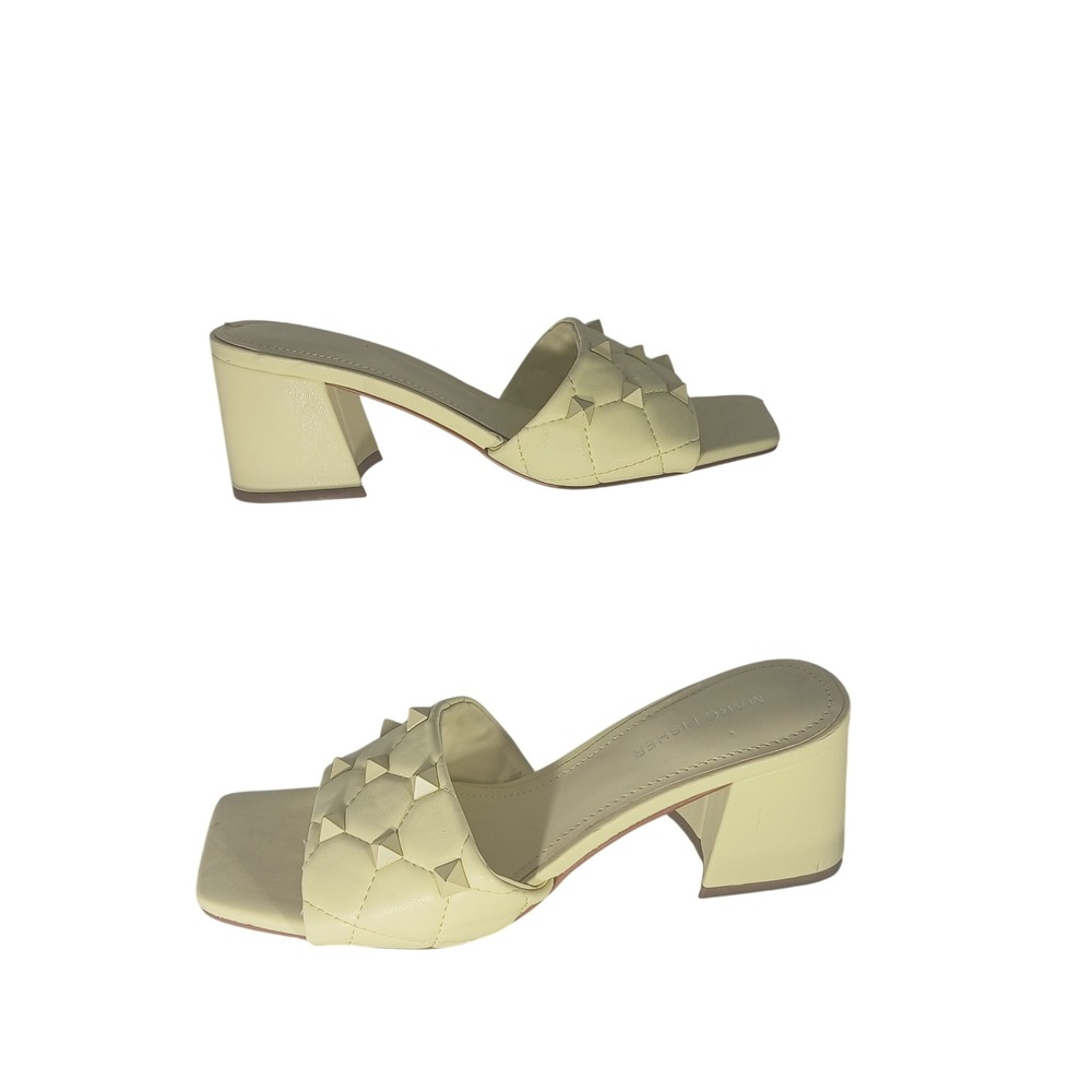 Marc Fisher Pale Yellow Quilted Leather Block Heel Mules